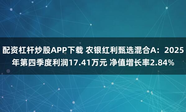 配资杠杆炒股APP下载 农银红利甄选混合A：2025年第四季度利润17.41万元 净值增长率2.84%